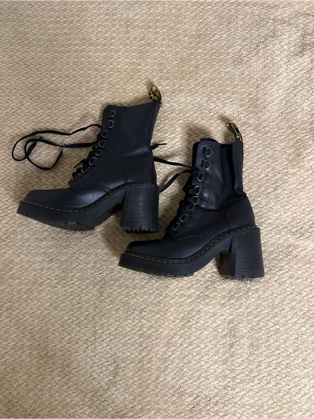 Dr. Martens Black Leather Chunky Heeled Lace-Up Booties